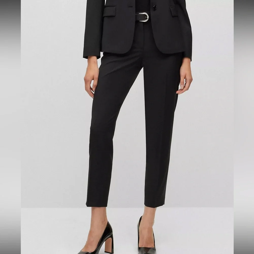 Hugo Boss Tiluna Wool Cropped Sleek Black Trousers Size 6 - Picture 1 of 15
